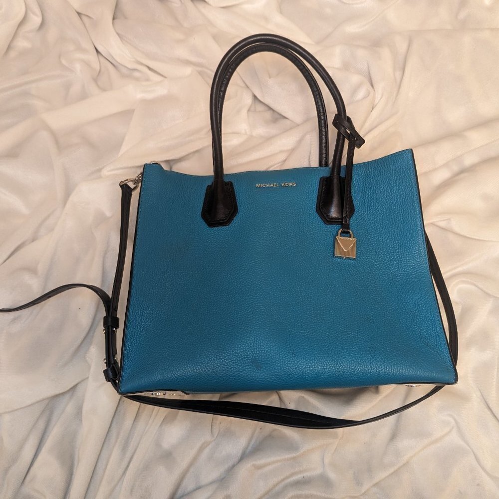 Michael Kors Mercer Bag - Teal, Black, & White